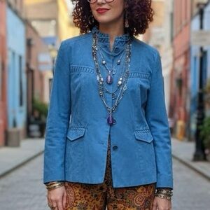 TanJay Royal Blue Suede Jacket Regencycore Eclectic Artsy Maximalist Statement